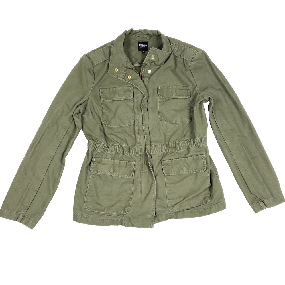 Kensie Jeans Utility Jacket Cinched Waist Size M Olive Cargo Core Soft Military